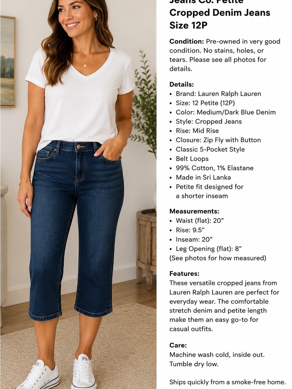 Lauren Ralph Lauren Dark Blue Cropped Jeans